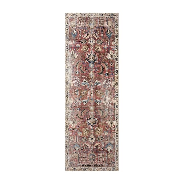 Merlot Multi Oriental 5 ft. x 7 ft.  Polyester Indoor Area Rug