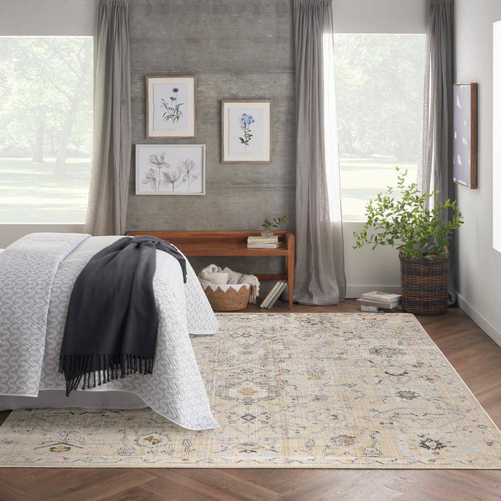 Cream Floral Rectangular Synthetic Rug with Jute Backing