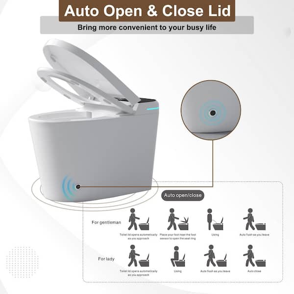 CASAINC Elongated Smart Bidet Toilet with Auto Open/Close Seat, Heated Seat, Foot Sensor, Warm Water & Dryer - 1.28 GPF, White