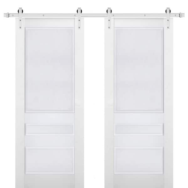 42 in. x 96 in. 2 Panel White Solid Wood Sliding Barn Door with Hardware Kit