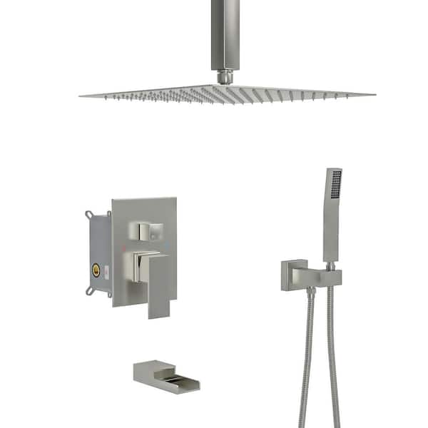 3-Spray Patterns with 1.8 GPM 16 in. Shower Head in Ceiling Mount Dual Shower Head in Brushed Nickel