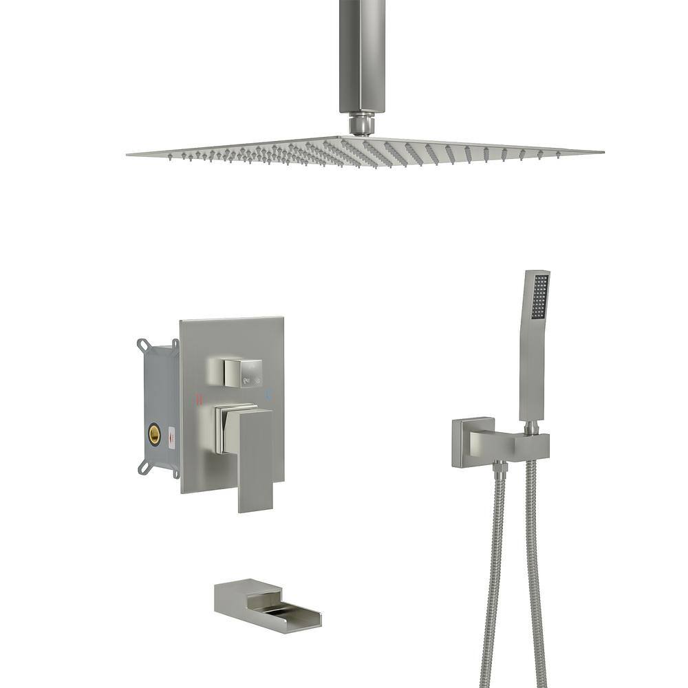3-Spray Patterns with 1.8 GPM 12 in. Shower Hand in Ceiling Mount Dual Shower Head in Brushed Nickel price history on PriceWatchPro