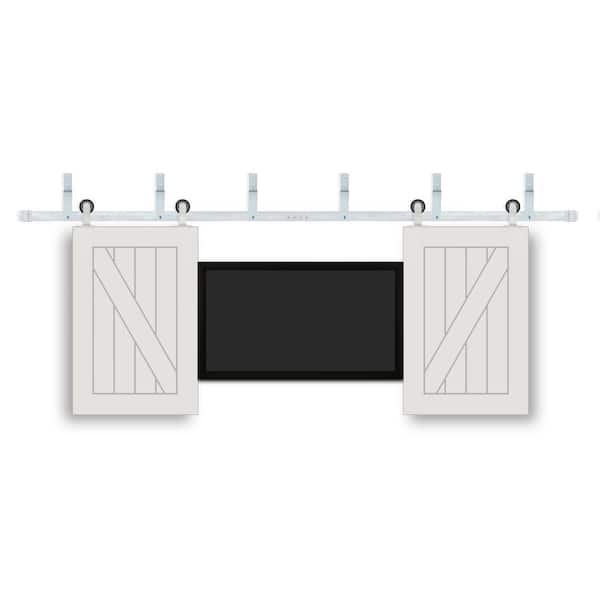 Pacific Entries 24 in. x 36 in. TV One Panel V-Groove Prefinished White Wood Interior Sliding Barn Door with Satin Nickel Hardware
