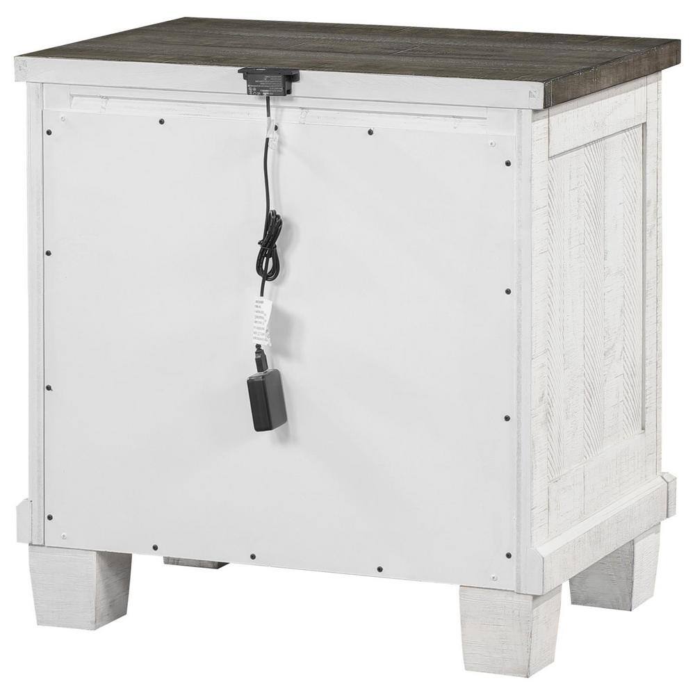 Distressed Gray and White 2-Drawer Pine Wood Nightstand