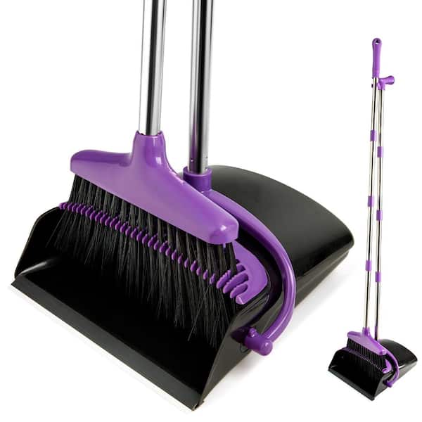 Broom and Dustpan Set with 55" Long Handle, 1-Pack, Purple