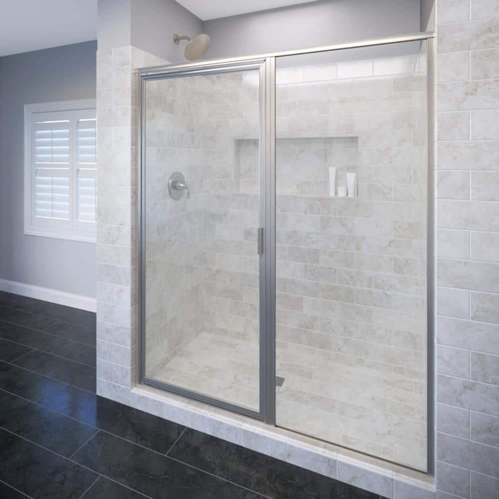 Deluxe 58" Brushed Nickel Framed Hinged Shower Door with Clear Glass