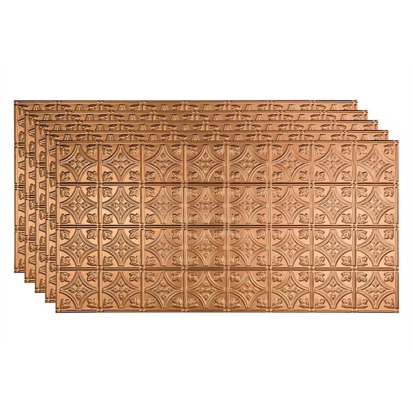 Fasade Traditional #1 2 ft. x 4 ft. Glue Up Vinyl Ceiling Tile in Polished Copper (40 sq. ft.)