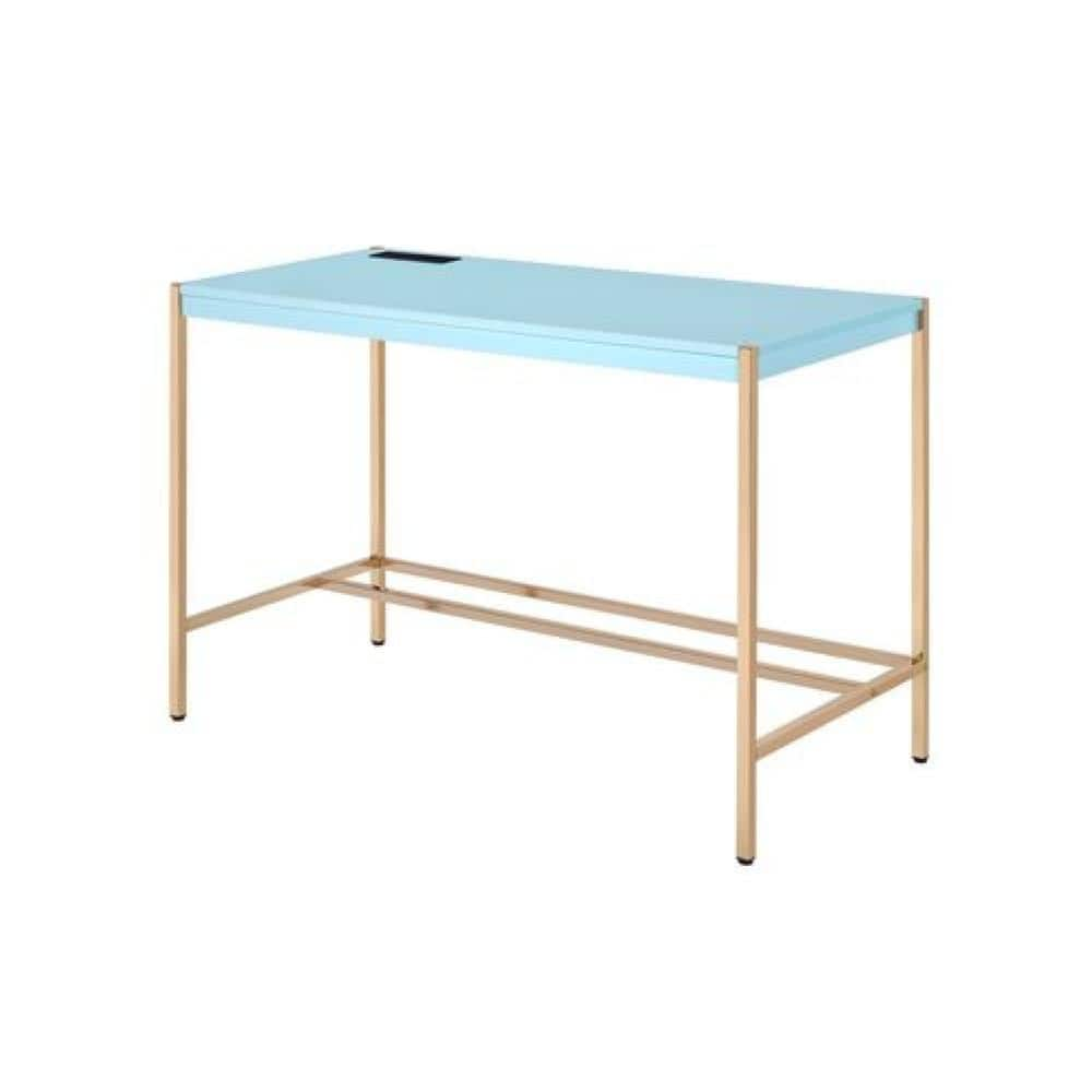 Benjara 20 In. Rectangular Blue And Gold Wood Top 0-Drawer Writing Desk ...