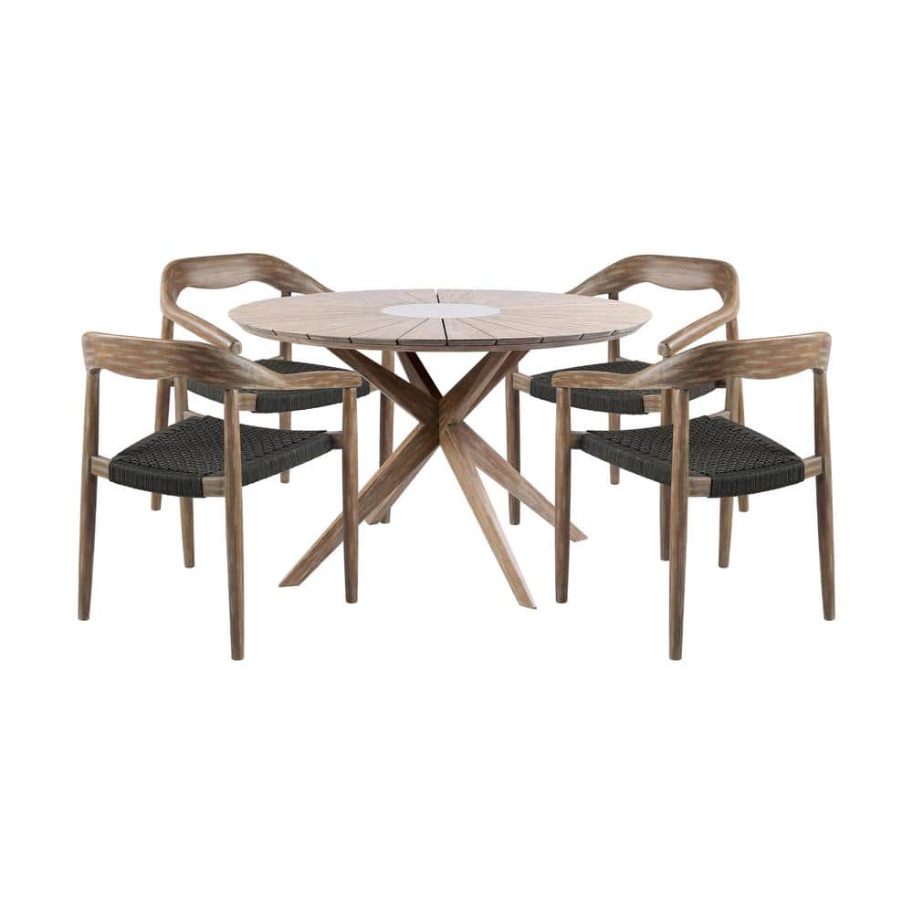 Eucalyptus Wood and Charcoal Rope 5-Piece Round Outdoor Dining Set