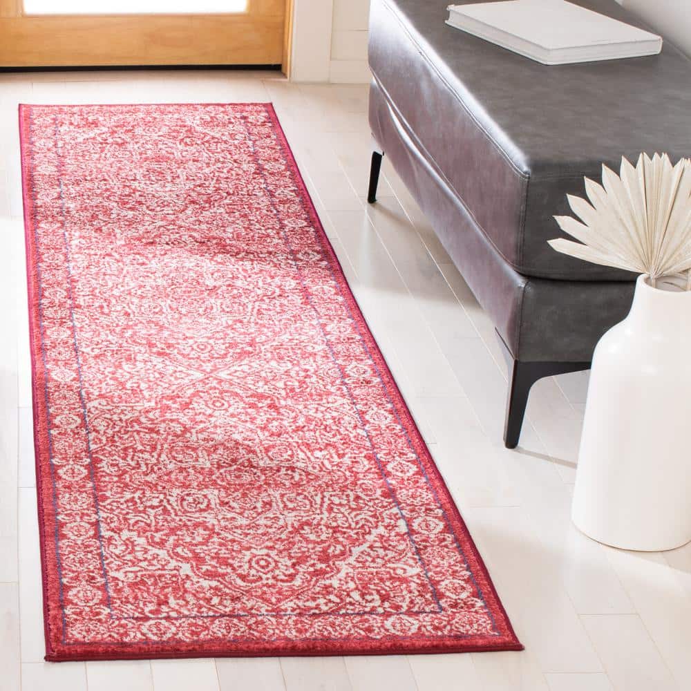 Brentwood 2 ft. x 6 ft. Red/Ivory Distressed Border Medallion Runner Rug price history on PriceWatchPro