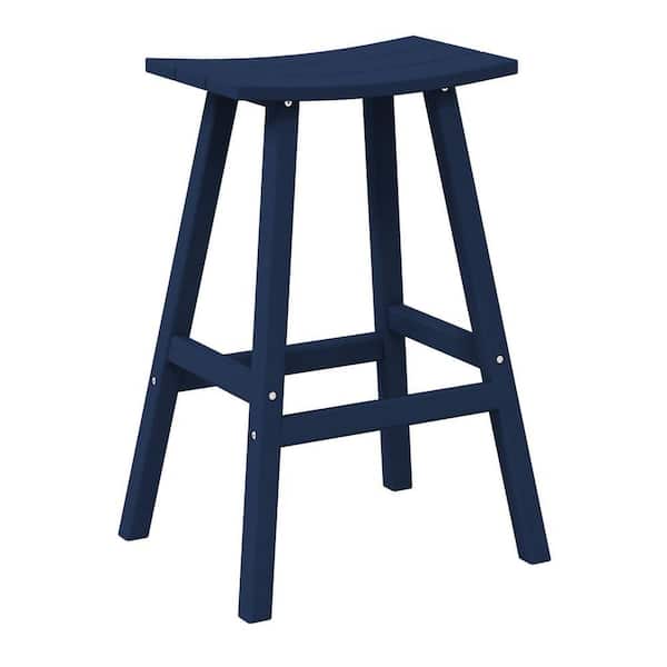 Franklin Navy Blue 29 in. Poly HDPE Fade Resistant Outdoor Patio Saddle Seat Pub Height Bar Stool