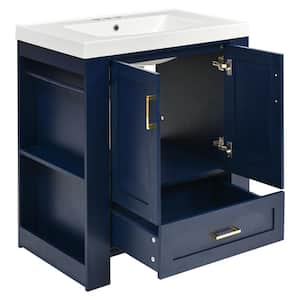 30 in. W x 19 in. D x 34 in. H Single Sink Freestanding Bath Vanity in Blue with White Resin Top