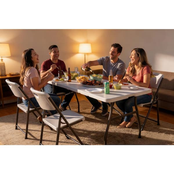 HDX 6 ft. Almond Resin Top Indoor/Outdoor Rectangular Folding