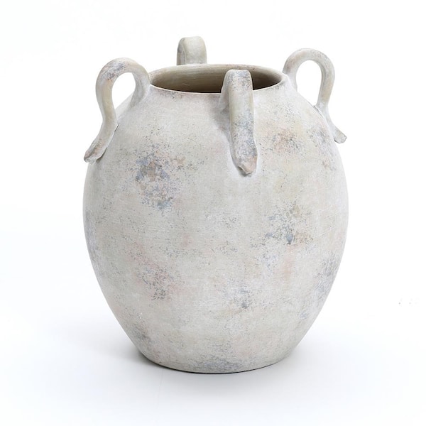 LuxenHome 11 in. Multi Gray and White Terracotta Vase with Handles
