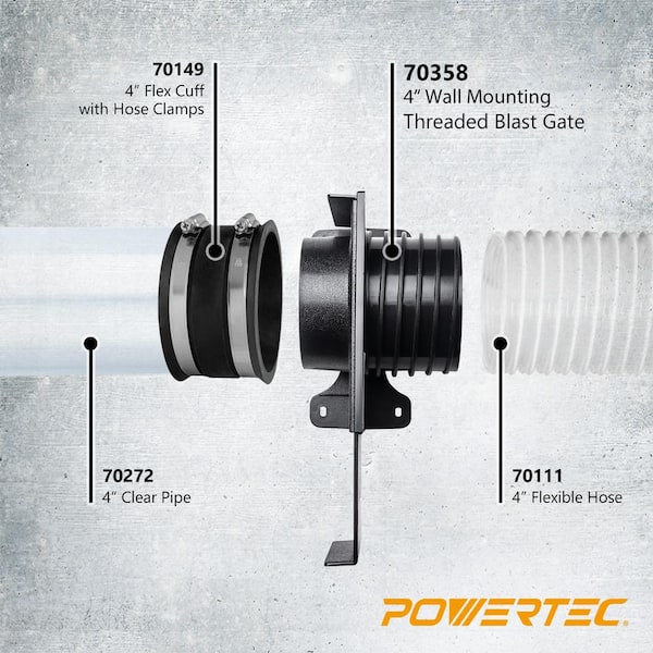 4 Dust Gate POWERTEC 70363 4 Inch Blast Gate With Dust Control Flex ...