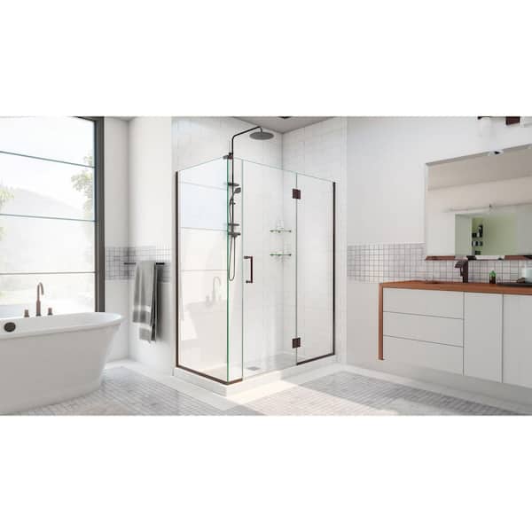 Unidoor-X 59 in. W x 34-3/8 in. D x 72 in. H Frameless Hinged Shower Enclosure in Oil Rubbed Bronze