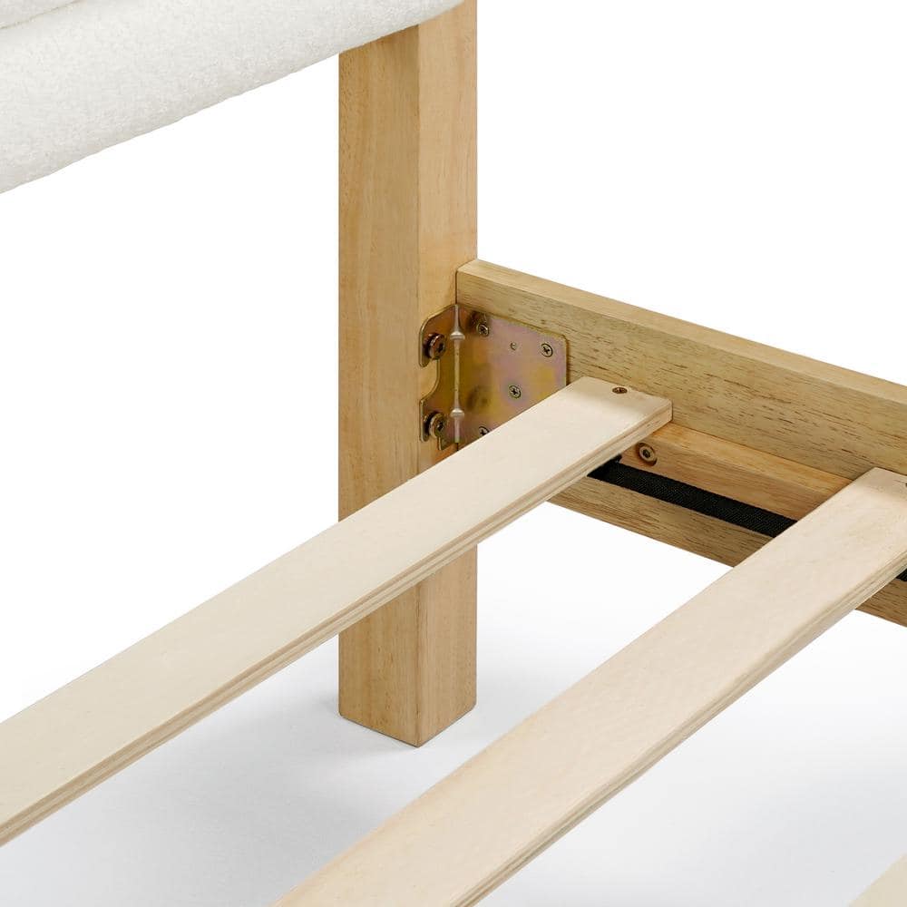 Natural Queen Platform Bed with Boucle Upholstered Headboard