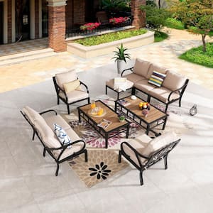 10-Piece Metal Outdoor Sectional Set with Beige Cushions