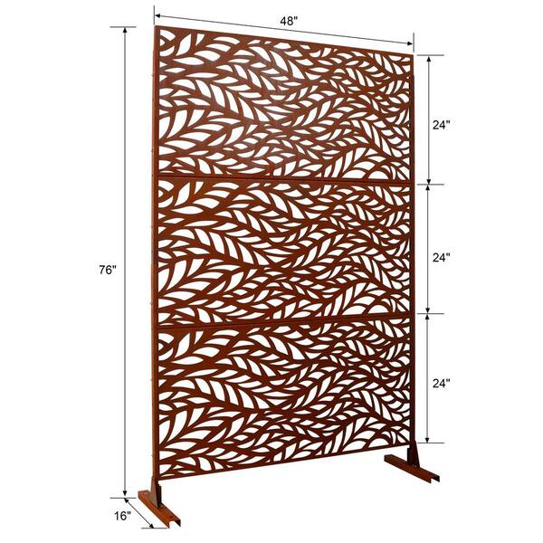 Runesay Outdoor 76 in. H x 48 in. W Metal Privacy Screen in Rust Red for Deck Balcony Patio