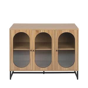 40.67 in. W x 15.75 in. D x 33 in. H Natural Beige Linen Cabinet with Glass Doors and Adjustable Shelf