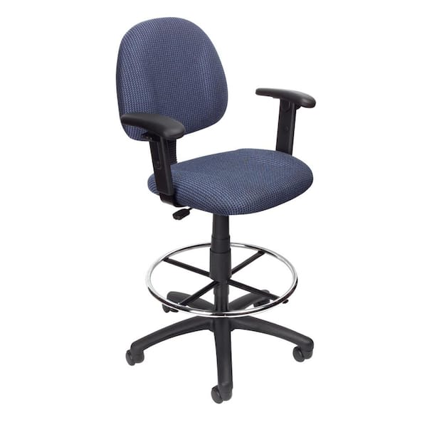 BOSS Office Products Blue Adjustable Arm Drafting Stool