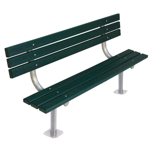 Ultra Play 6 ft. Green Commercial Park Recycled Plastic Bench with Back Surface Mount