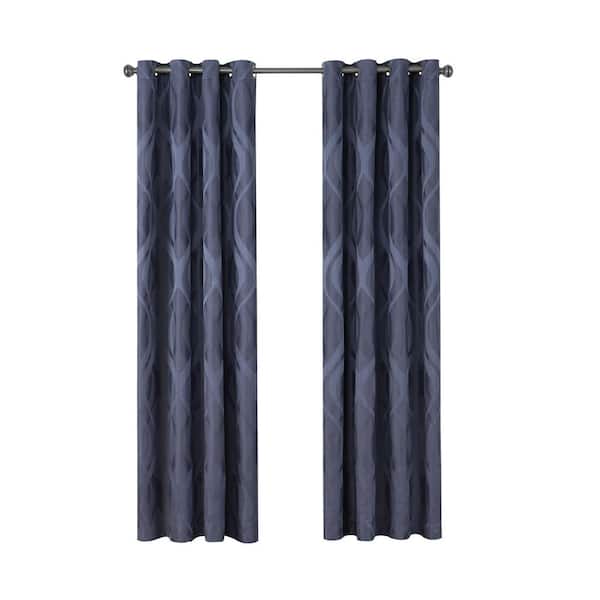 Eclipse Caprese ThermaLayer Indigo Geometric Pattern Polyester 52 in. W x 84 in. L Blackout Single Grommet Top Curtain Panel