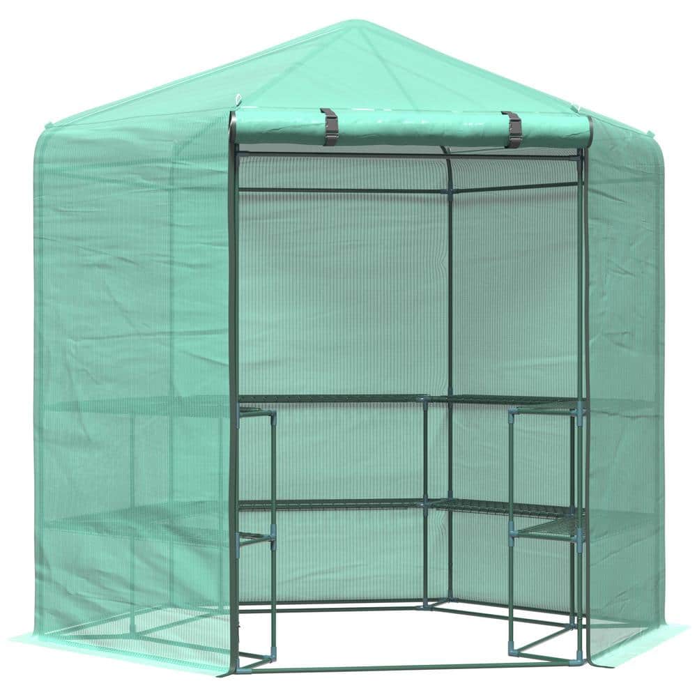 7.5 ft. x 6.4 ft. Walk-In Hexagonal Greenhouse with 3-Tier 10-Shelf Design,