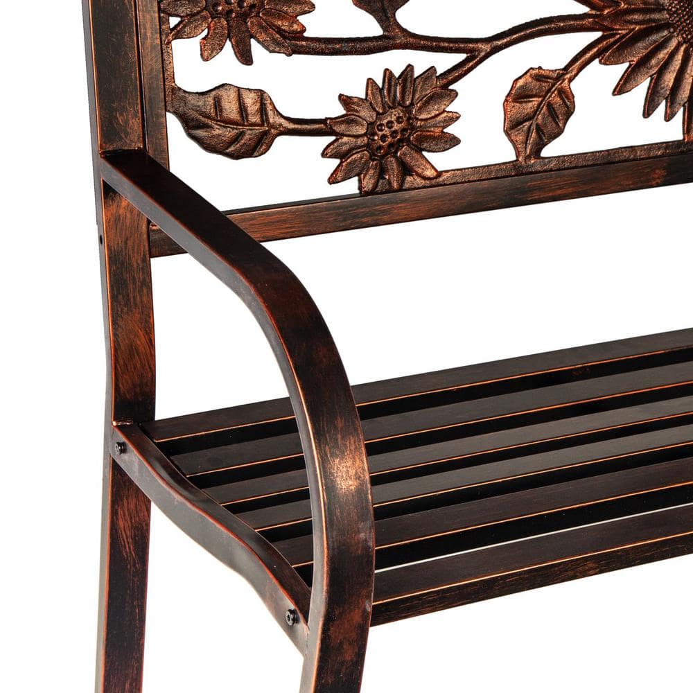 Bronze 50.5" Cast-Iron and Steel Sunflower Garden Bench