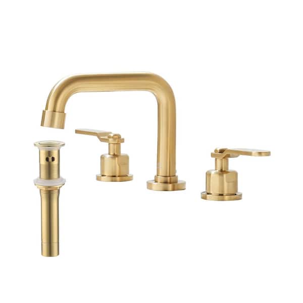 CASAINC 8 in. Widespread 2-Handle Bathroom Faucet with Drain Kit Included in Brushed Gold ...