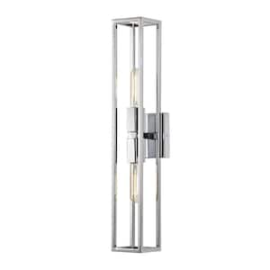 Kaiton 4.7 in. 2-Light Chrome Modern Industrial Wall Sconce with Rectangle Frame Shade