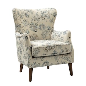 Leonhard Jeacobean Floral Fabric Pattern Wingback Design Armchair with English Arms