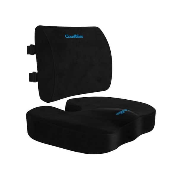 Black X-Large Seat Cushion for Office Chair, Car Seat, Lumbar and Back Support Memory Foam Pillow