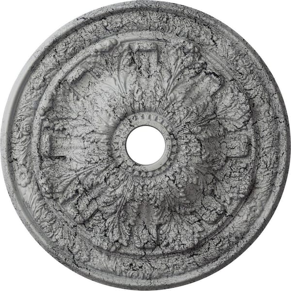 Ekena Millwork 3-1/4 in. x 30 in. x 30 in. Polyurethane Flagstone Ceiling Medallion, Ultra Pure White Crackle