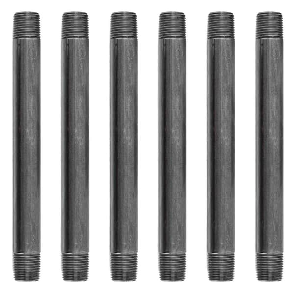 PIPE DECOR 1/2 in. x 8 in. Black Industrial Steel Grey Plumbing Nipple (6-Pack)