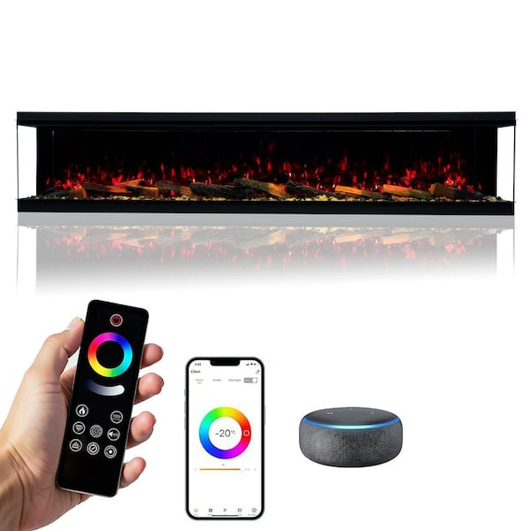 3-Sided Electric Fireplace, 3000W 100 in. Smart WiFi Electric Fireplace Insert with Crackling Sound, RGB LED Flame Color