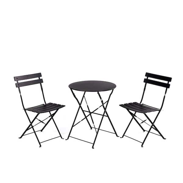 Tatayosi 23.6 in. L 3-Piece Black Metal Folding Outdoor Bistro Set