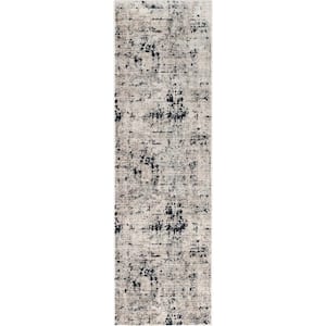 Horosan Abstract Modern Distressed Grey Navy 2 ft. 7 in. x 9 ft. 3 in. Runner Area Rug