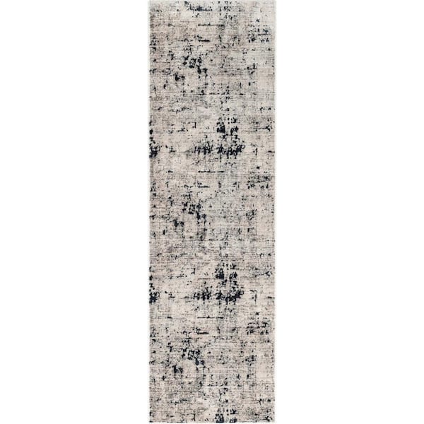 Well Woven Horosan Abstract Modern Distressed Grey Navy 2 ft. 7 in. x 9 ft. 3 in. Runner Area Rug