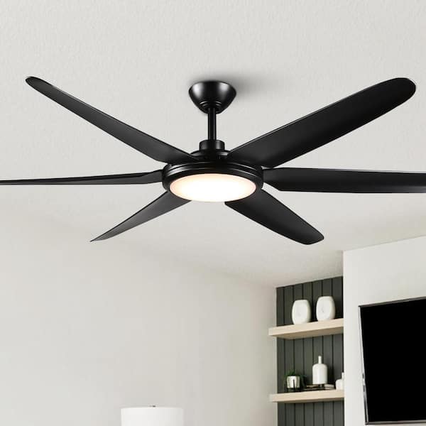 65 in. Indoor Matte Black Standard Ceiling Fan with Color Changing Integrated LED and Remote