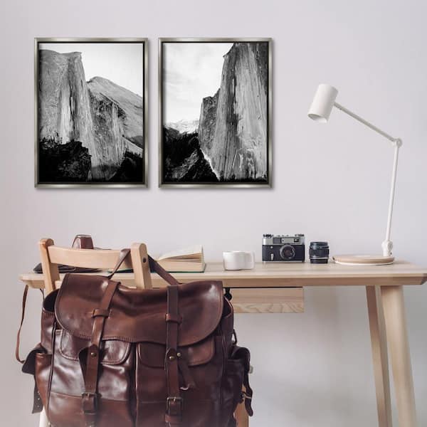 Monochrome Yosemite Cliffs by Gemma Bardot 2 Piece Gray Floater Frame Nature Graphic Art Print 31 in. x 21 in.