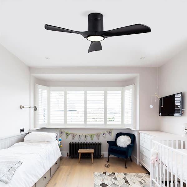42 in. Black 3 ABS Blades Flush Mount Standard Ceiling Fan Included Remote Control and Quiet DC Motor