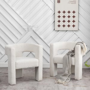 Cream 28 in. Wide Boucle Upholstered Square Armchair (Set of 2)