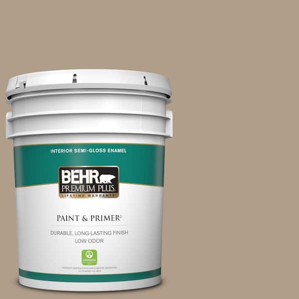 BEHR PREMIUM PLUS 5 gal. #BNC-14 Over the Taupe Semi-Gloss Enamel Low Odor Interior Paint & Primer