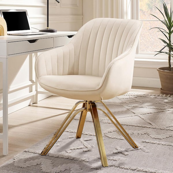 Art Leon Arthur Off White Fabric Arm Chair with Swivel (Set of 1)