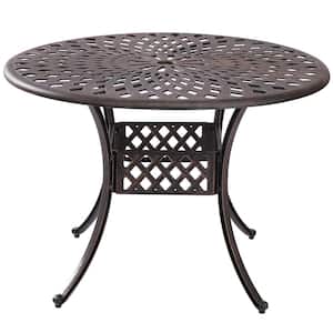 Aiden 42 in. Cast Aluminum Outdoor Patio Dining Table with a Lattice Weave Design in Oil Rubbed Bronze