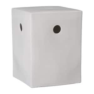 18 in. H Glossy Glaze White Square Ceramic Garden Stool