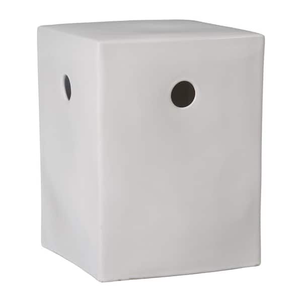 Emissary 18 in. H Glossy Glaze White Square Ceramic Garden Stool
