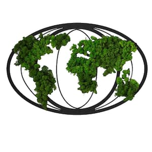 Vivid Moss World Map Metal Art Wall Decor, Eco-Friendly, Low Maintenance and Unique Design, for Indoor Spaces