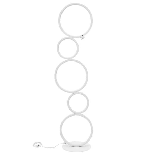 OUKANING 35.5 in. White Modern Ring Style Indoor 3 Brightness Levels Floor Lamp with Metal Shade